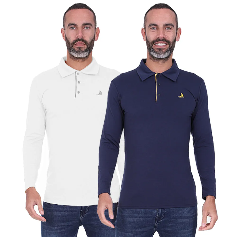Men's 2 Pack Long Sleeve Polos - Black / Wine